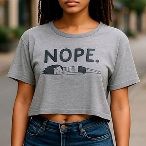 NOPE Small Oversized T-Shirt Cropped Tee Women's Gray Short Sleeve Funny Graphic